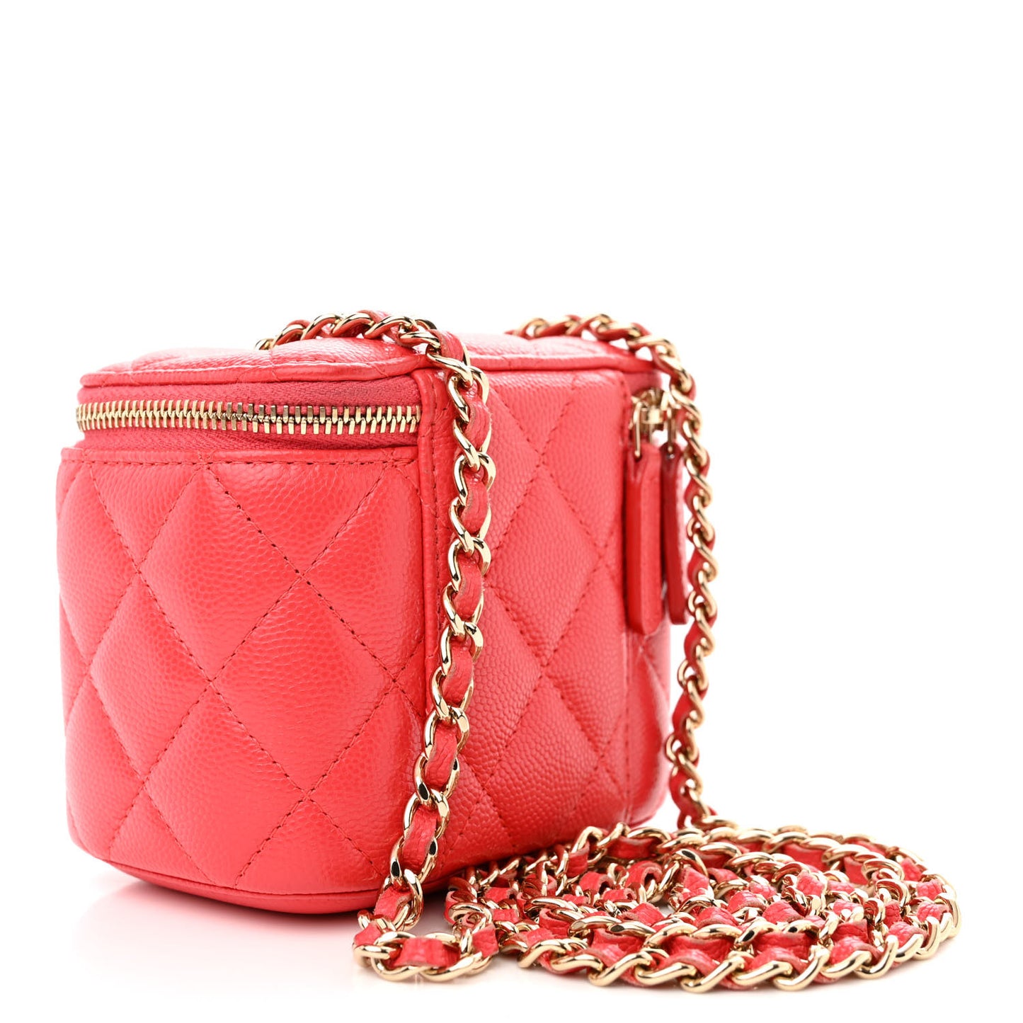 Caviar Quilted Mini Vanity Case With Chain Red