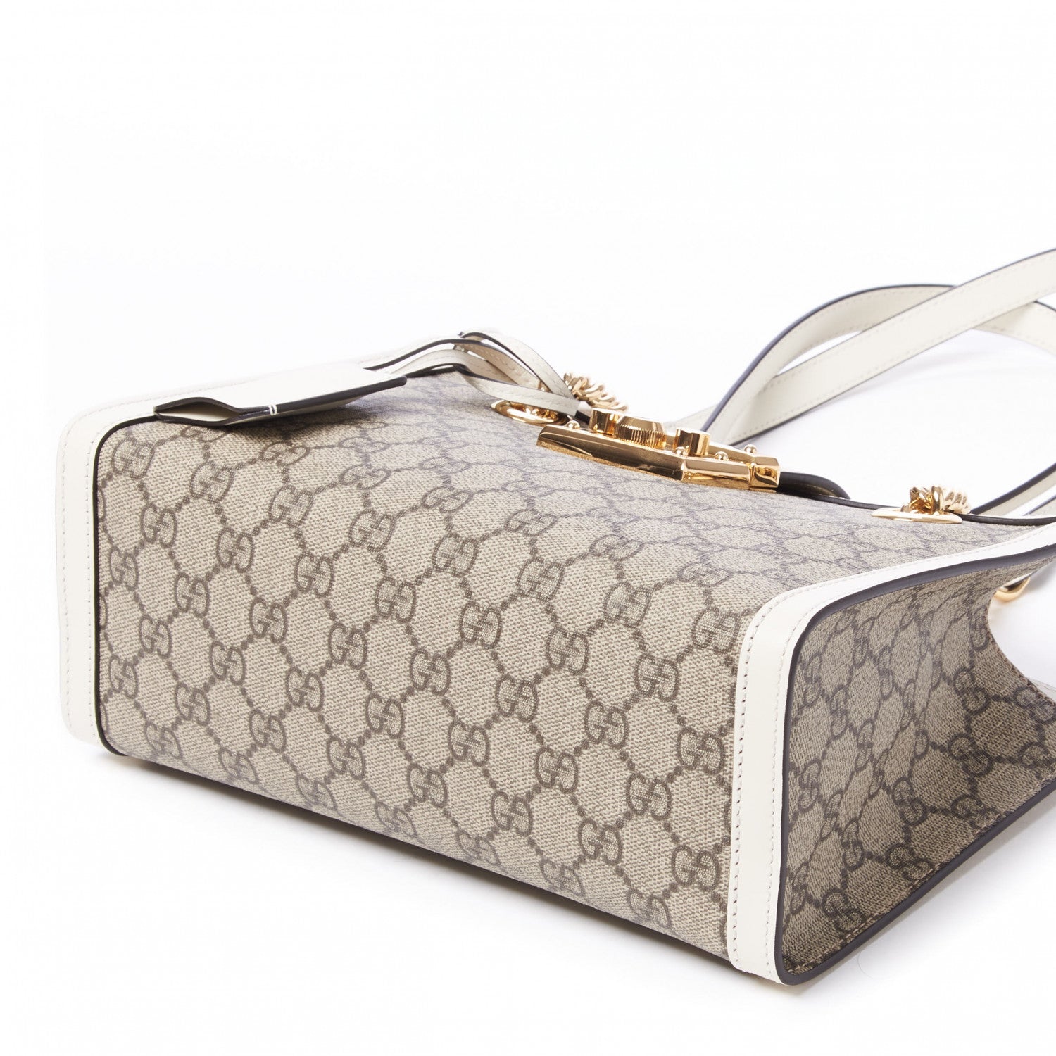 Gucci GG Supreme Monogram Moon Calfskin Small Padlock Tote Beige Ebony Mystic White 6 of 8