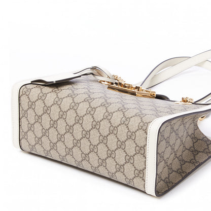 Gucci GG Supreme Monogram Moon Calfskin Small Padlock Tote Beige Ebony Mystic White 6 of 8