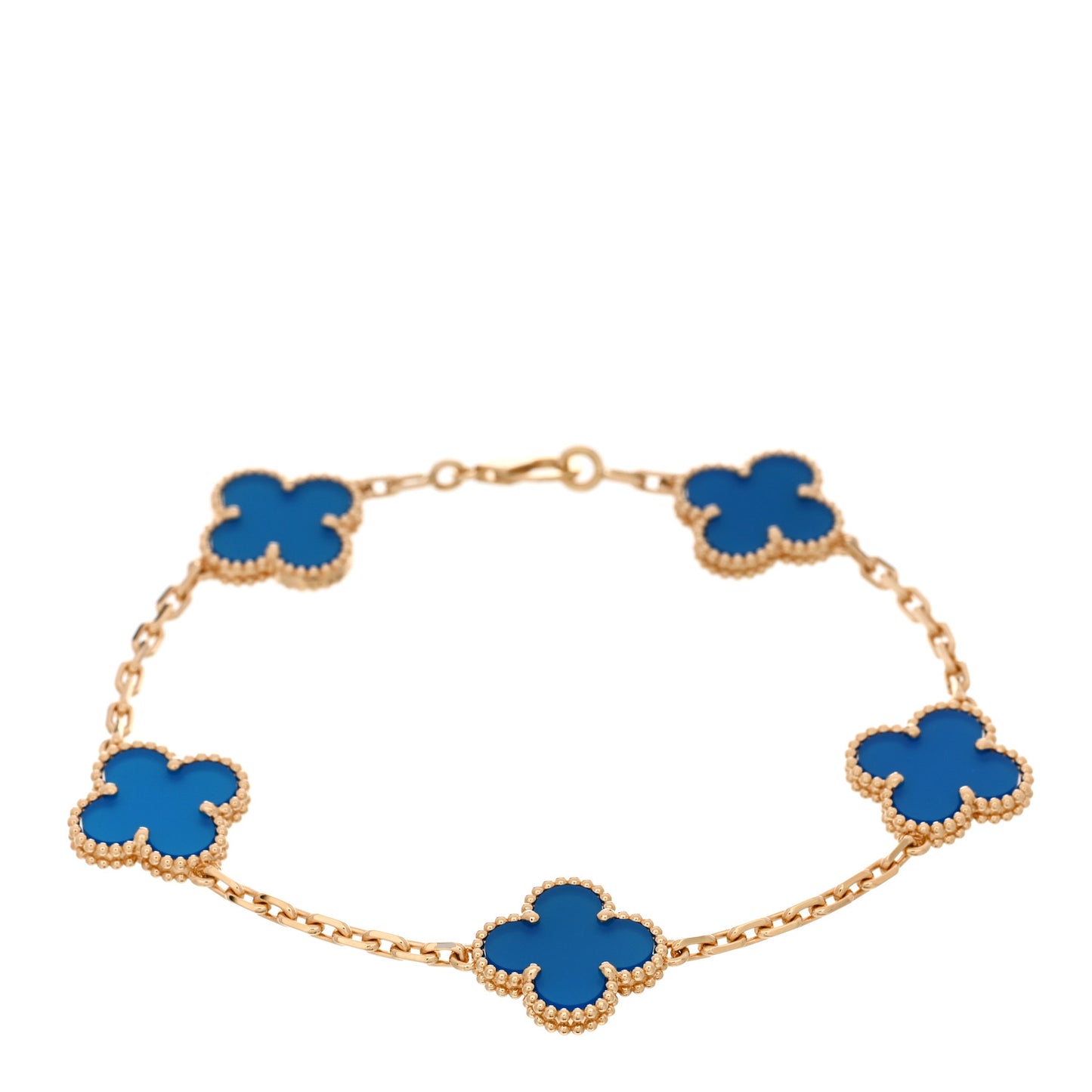 18K Yellow Gold Blue Agate 5 Motifs Vintage Alhambra Bracelet