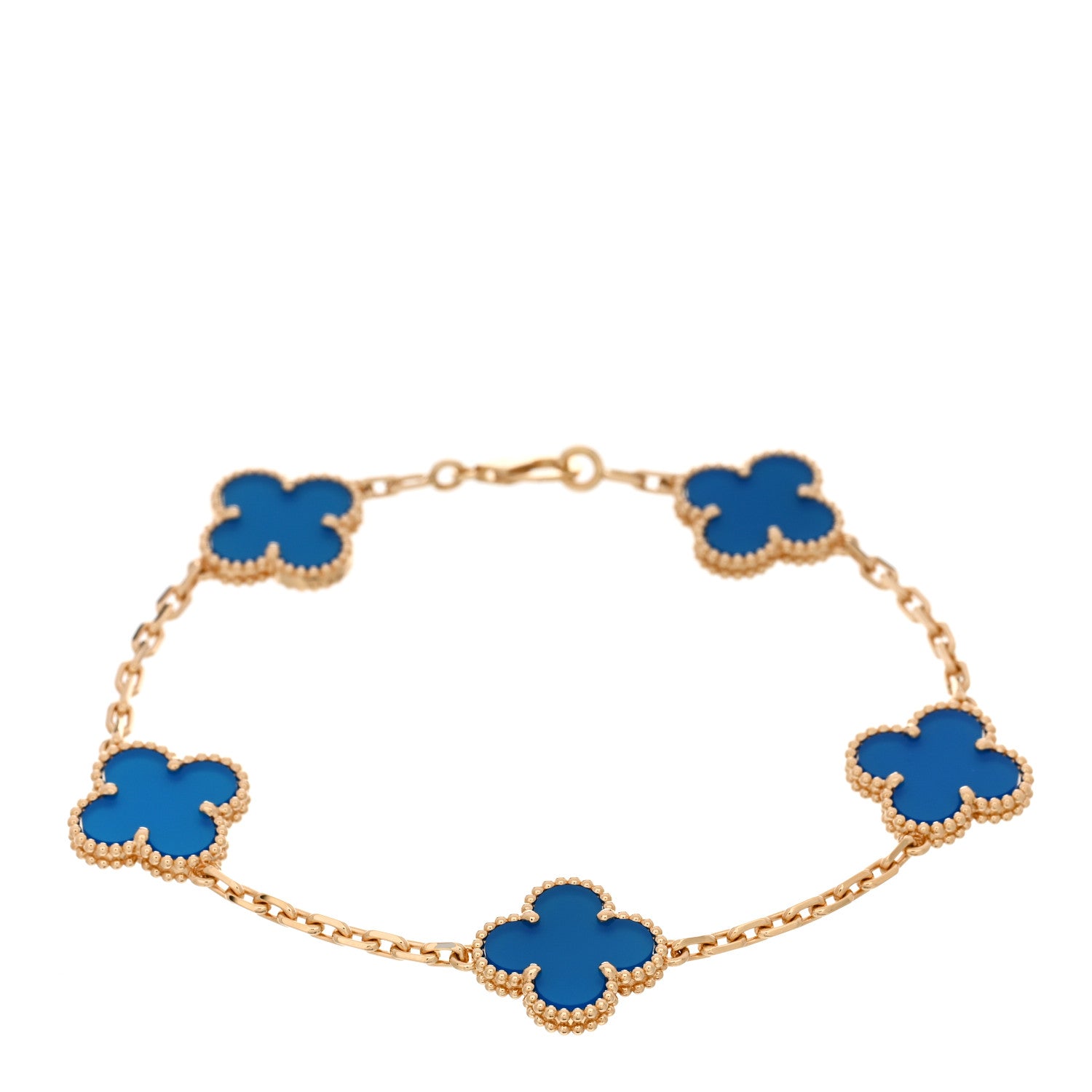 Van Cleef & Arpels 18K Yellow Gold Blue Agate 5 Motifs Vintage Alhambra Bracelet 1 of 4