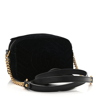 Gucci Velvet Matelasse Marquise Crystals Mini GG Marmont Chain Shoulder Bag Black 3 of 10