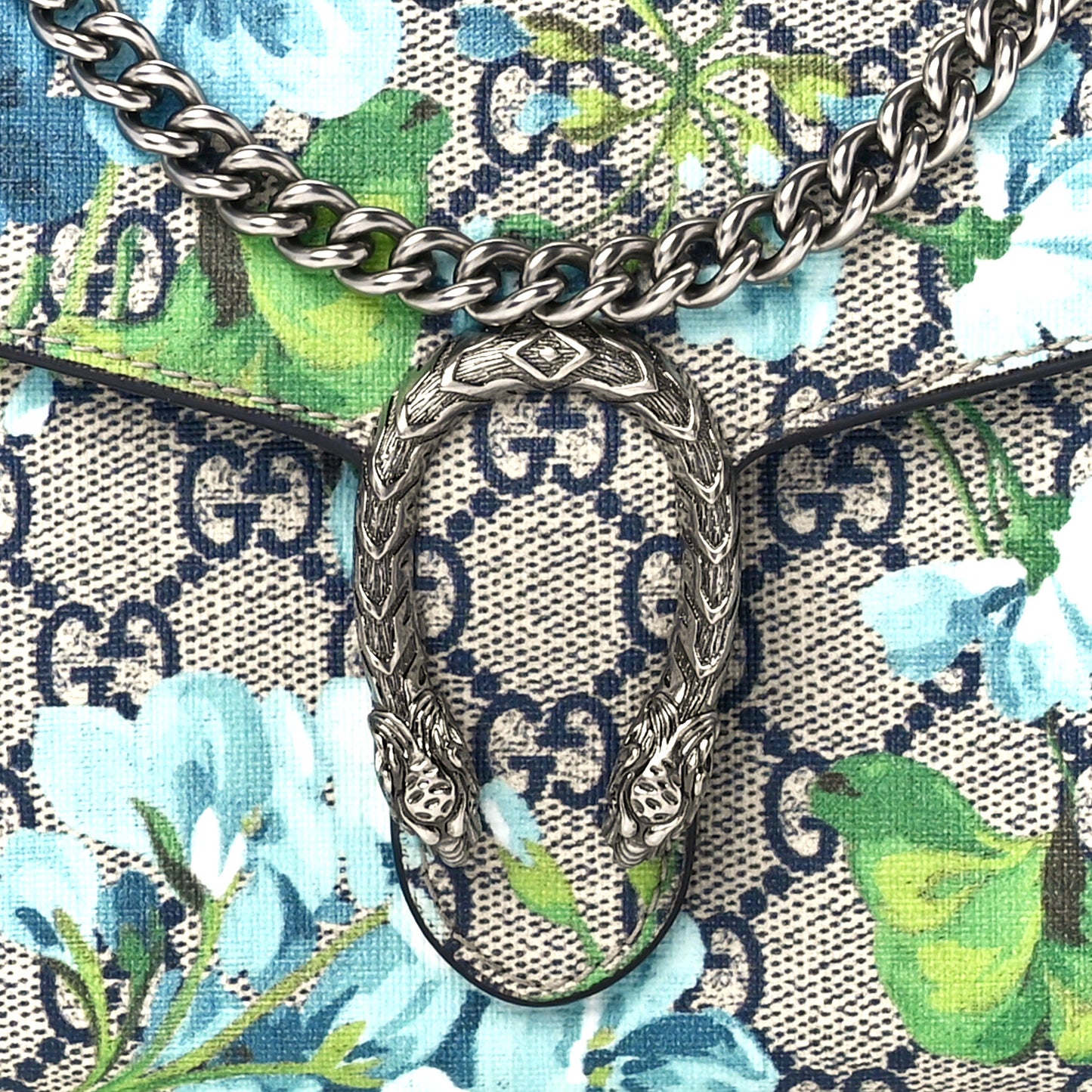 GG Supreme Monogram Blooms Mini Dionysus Chain Wallet Beige Blue Navy Vintage Blue