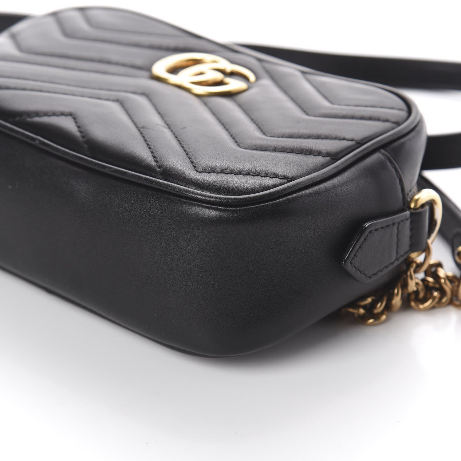 Gucci Calfskin Matelasse Mini GG Marmont Chain Shoulder Bag Black 7 of 7
