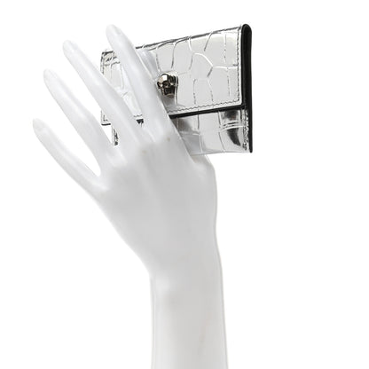 Alexander McQueen Metallic Calfskin Crocodile Embossed Skull Card Case Silver 2 of 8