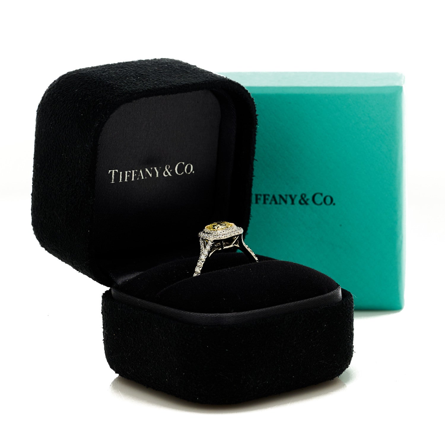 Tiffany Platinum 18K Yellow Gold Fancy Intense Yellow Diamond .75ct Soleste Engagement Ring 54 7 7 of 7
