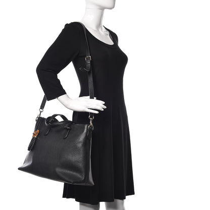Gucci Pebbled Calfskin Convertible Bamboo Tassel Tote Black 2 of 10