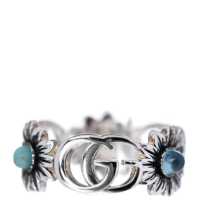 Gucci Sterling Silver Topaz Mother of Pearl Turquoise Resin Double G Flower Ring 58 8.25 1 of 4