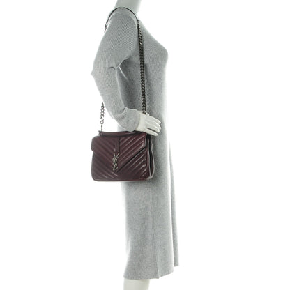 Saint Laurent Sheepskin Matelasse Chevron Monogram Medium College Bag Amaranto 2 of 7