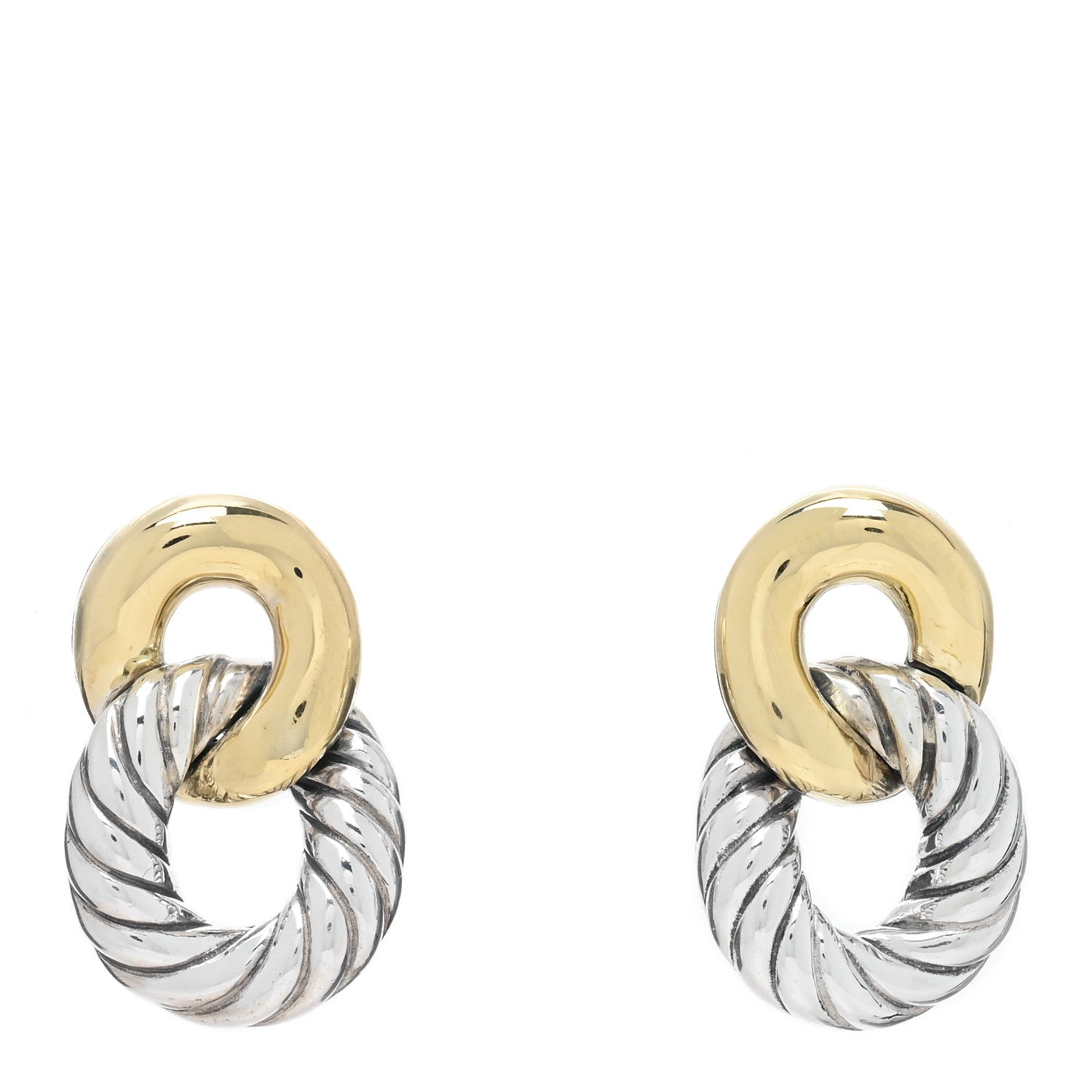 David Yurman Sterling Silver 18K Yellow Gold Belmont Curb Link Drop Earrings 1 of 4