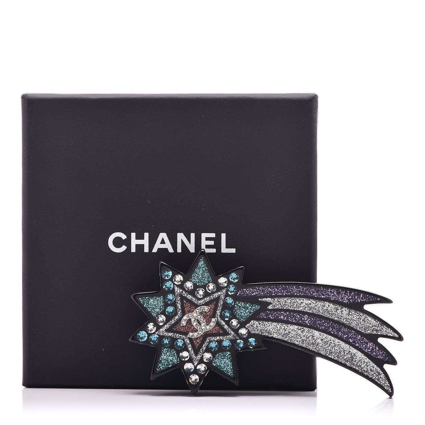 Glittered Resin Strass Shooting Star Brooch Silver Purple Green