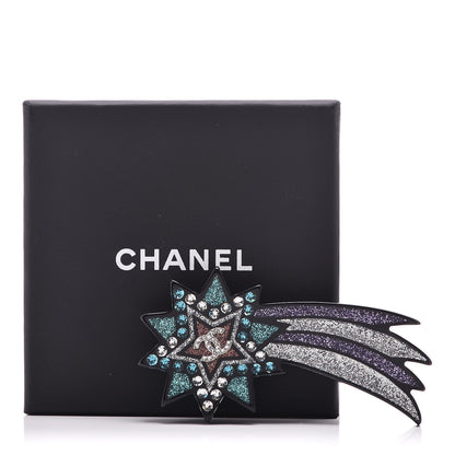 Chanel Glittered Resin Strass Shooting Star Brooch Silver Purple Green 6 of 6