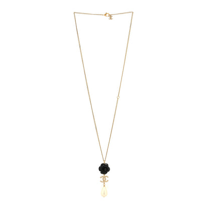 Chanel Enamel Crystal Pearl CC Camellia Necklace Gold Black 3 of 5