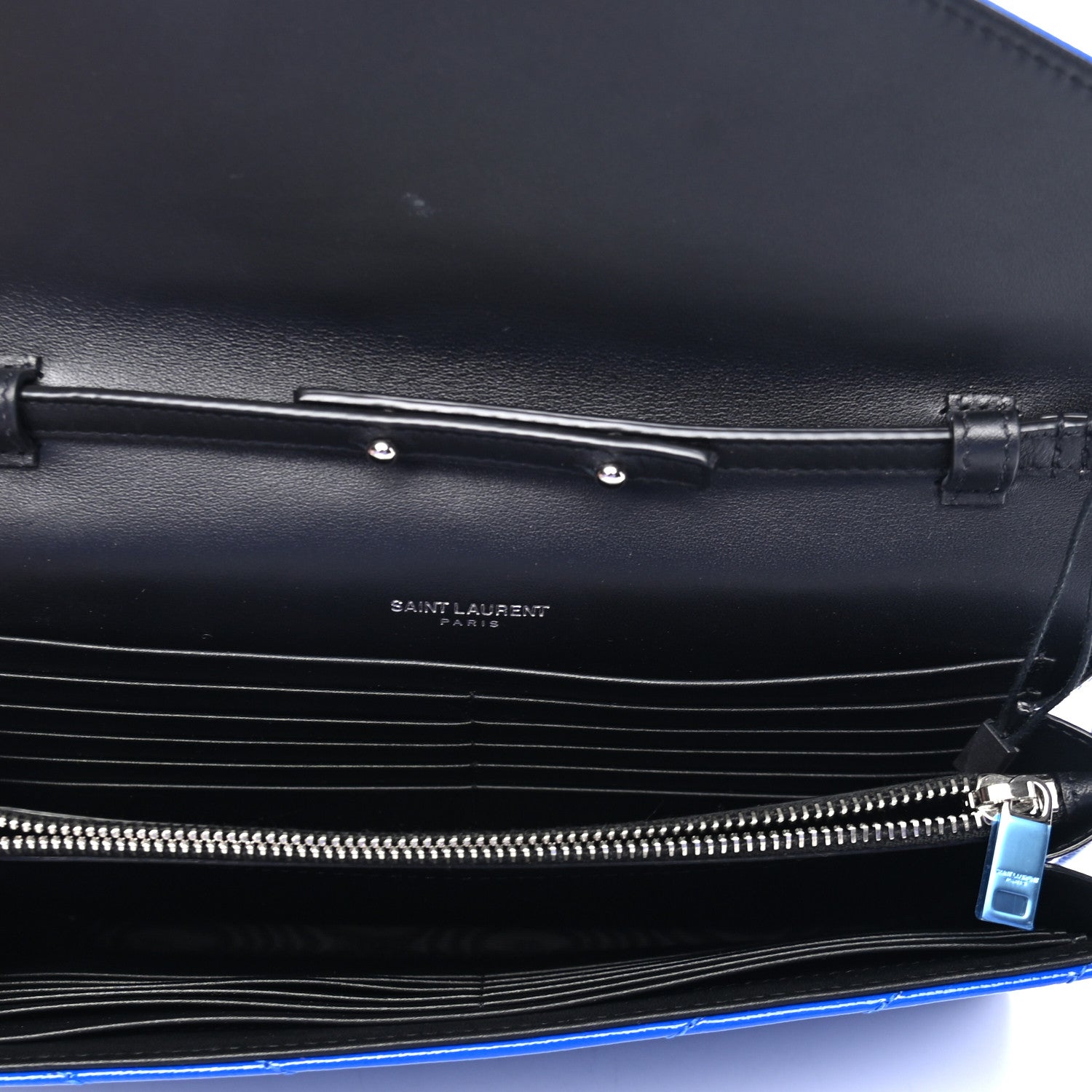 Saint Laurent Patent Grain De Poudre Matelasse Chevron Monogram Chain Wallet Blue Majorelle 4 of 4