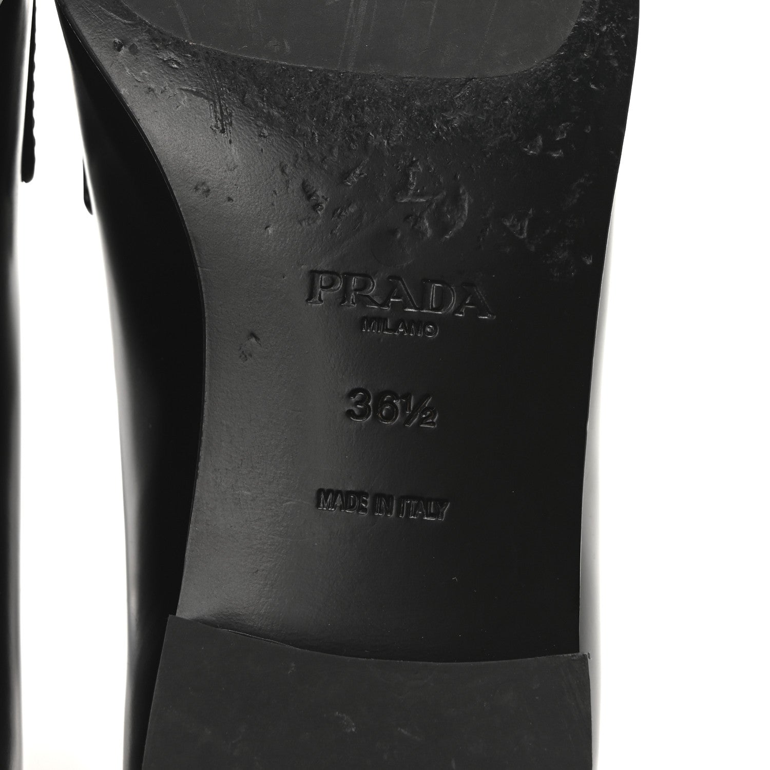 Prada Brushed Calfskin Metal Triangle Logo 20mm Loafers 36.5 Black 7 of 9