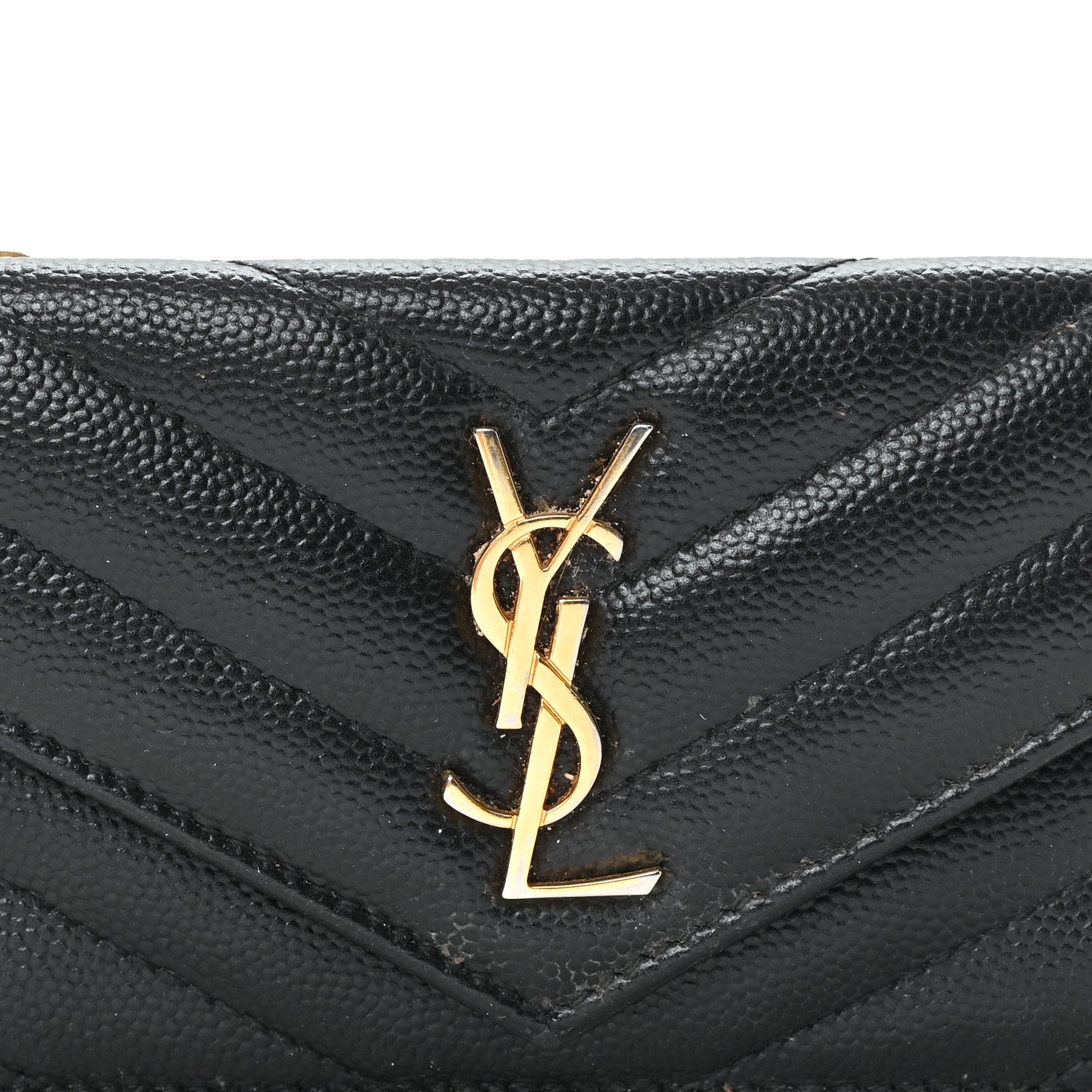 Saint Laurent Grain De Poudre Matelasse Chevron Monogram Compact Wallet Black 2 of 8