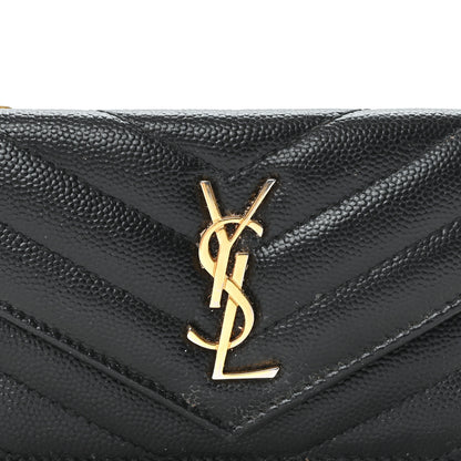 Saint Laurent Grain De Poudre Matelasse Chevron Monogram Compact Wallet Black 2 of 8