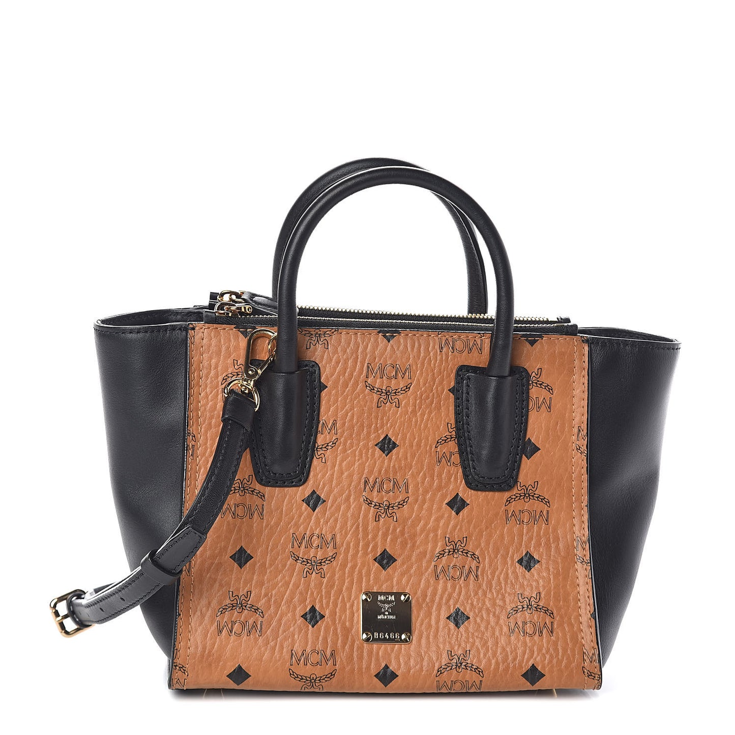 Visetos Small Kathy Double Zip Tote Cognac Black