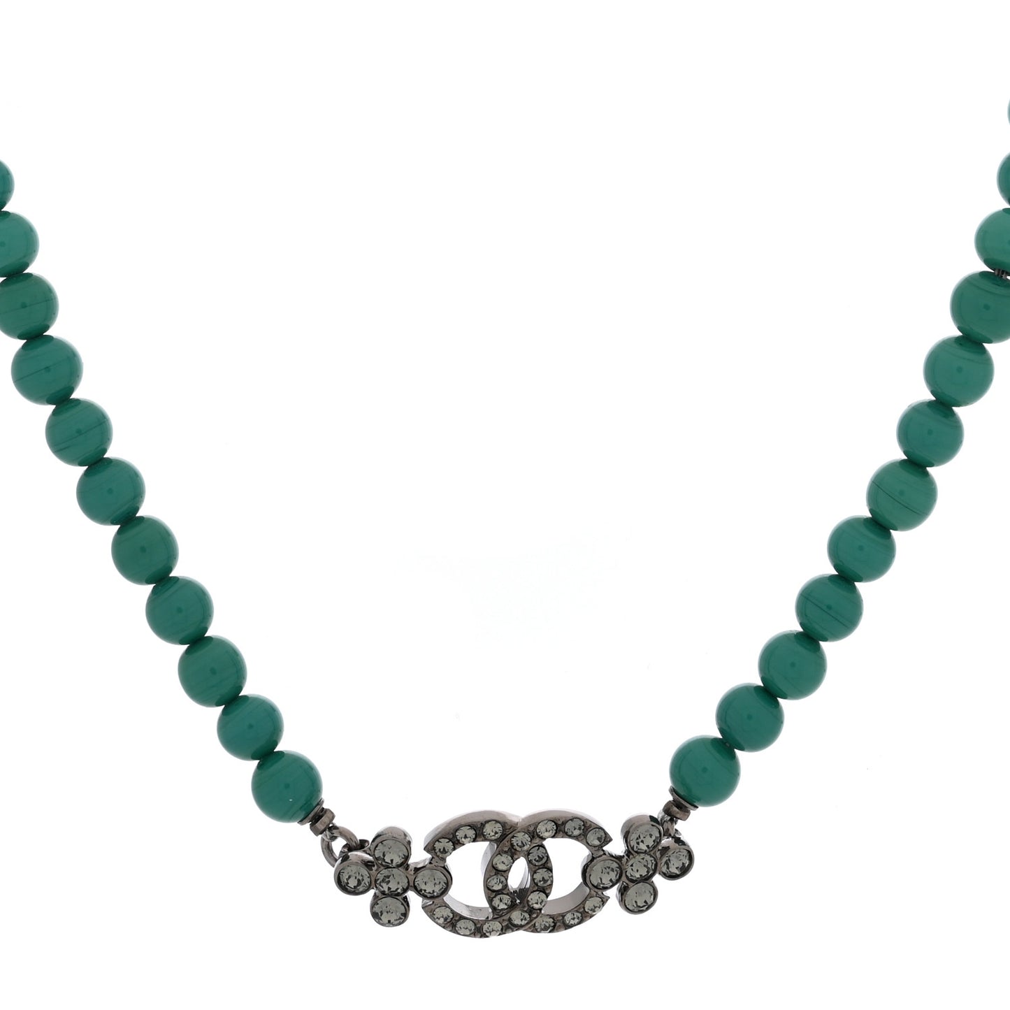 Crystal Bead CC Choker Necklace Turquoise Ruthenium