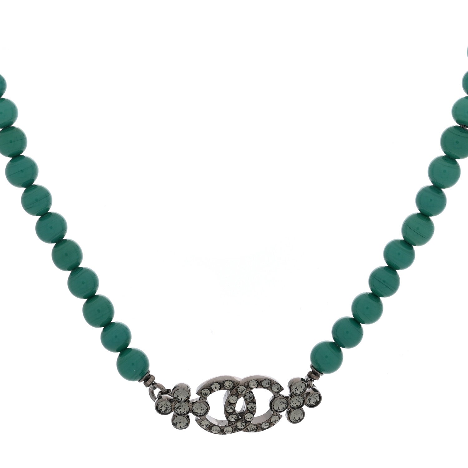 Chanel Crystal Bead CC Choker Necklace Turquoise Ruthenium 1 of 5