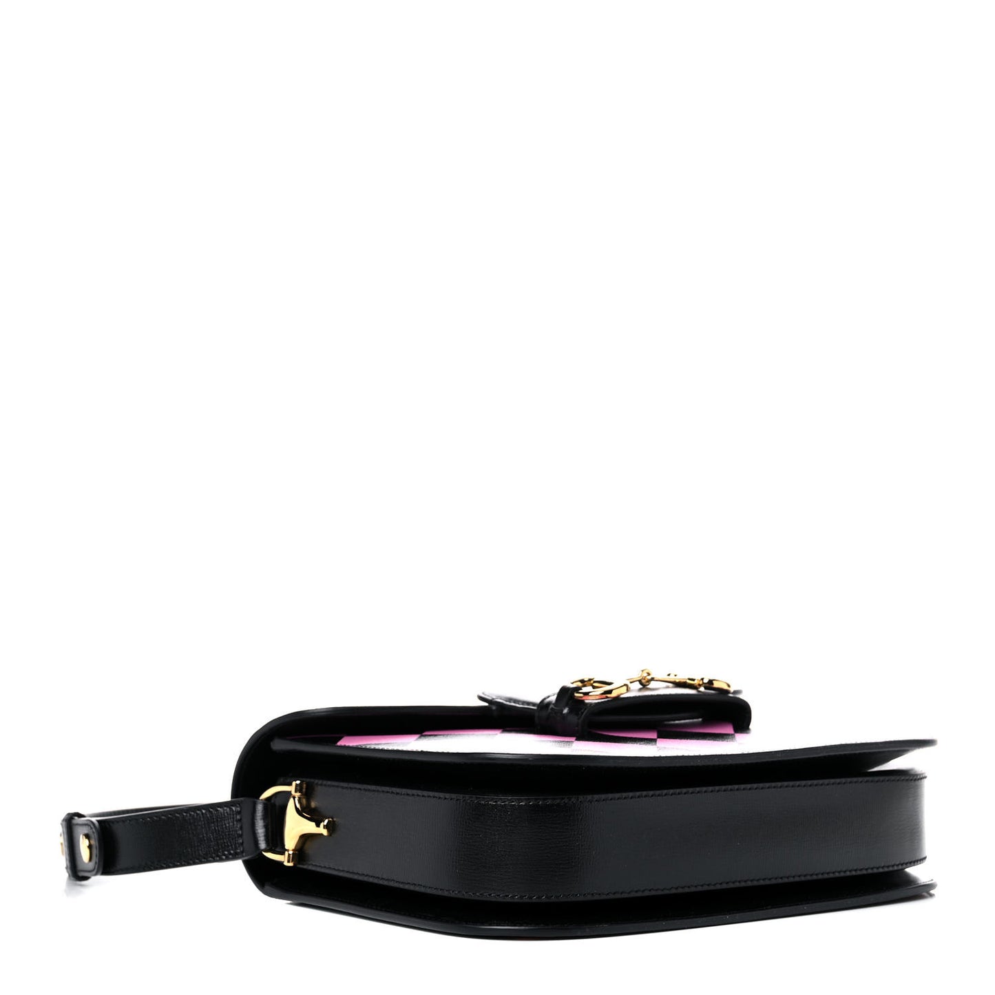 Textured Calfskin Geometric Print Horsebit 1955 Shoulder Bag Black Multicolor