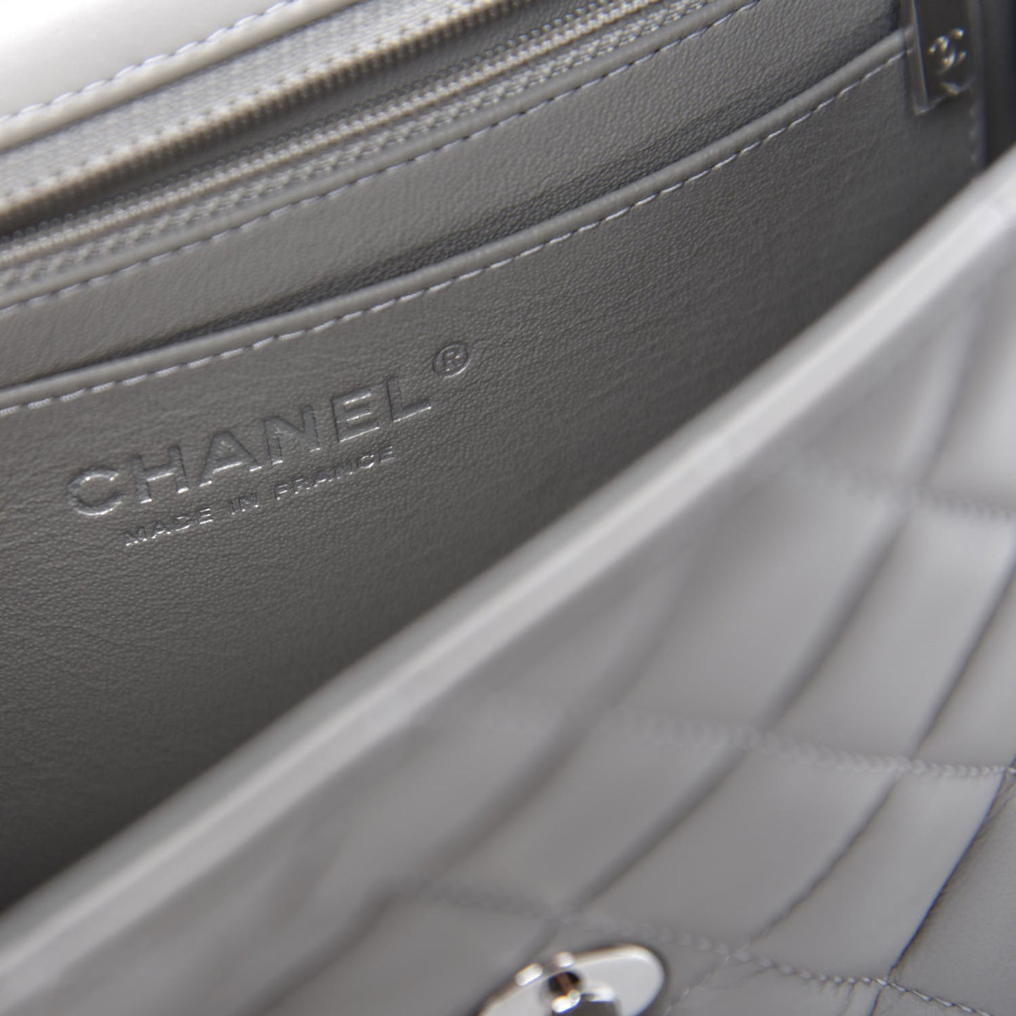 Lambskin Quilted Mini Rectangular Flap Grey