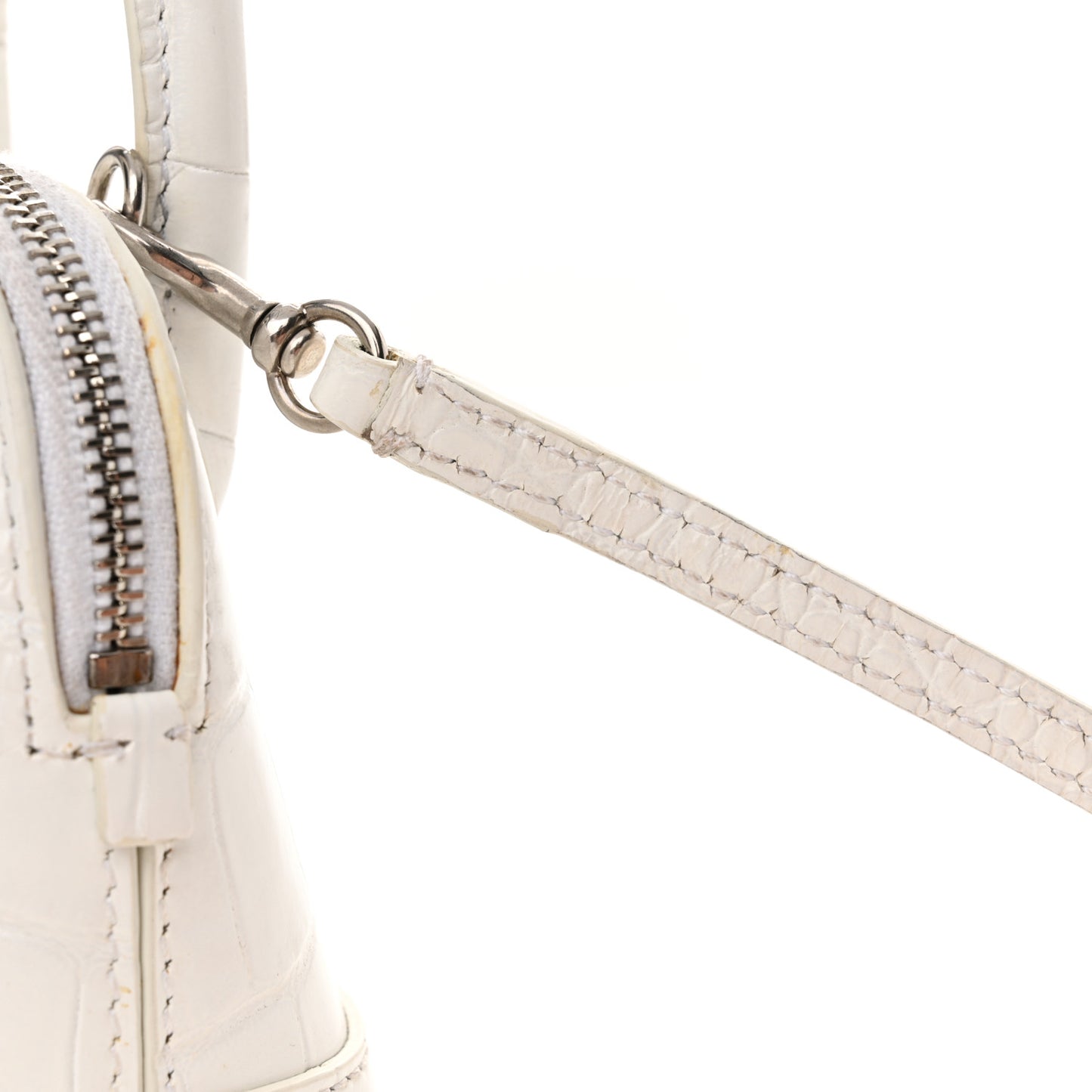 Calfskin Logo Crocodile Embossed Mini Ville Top Handle Bag White Black