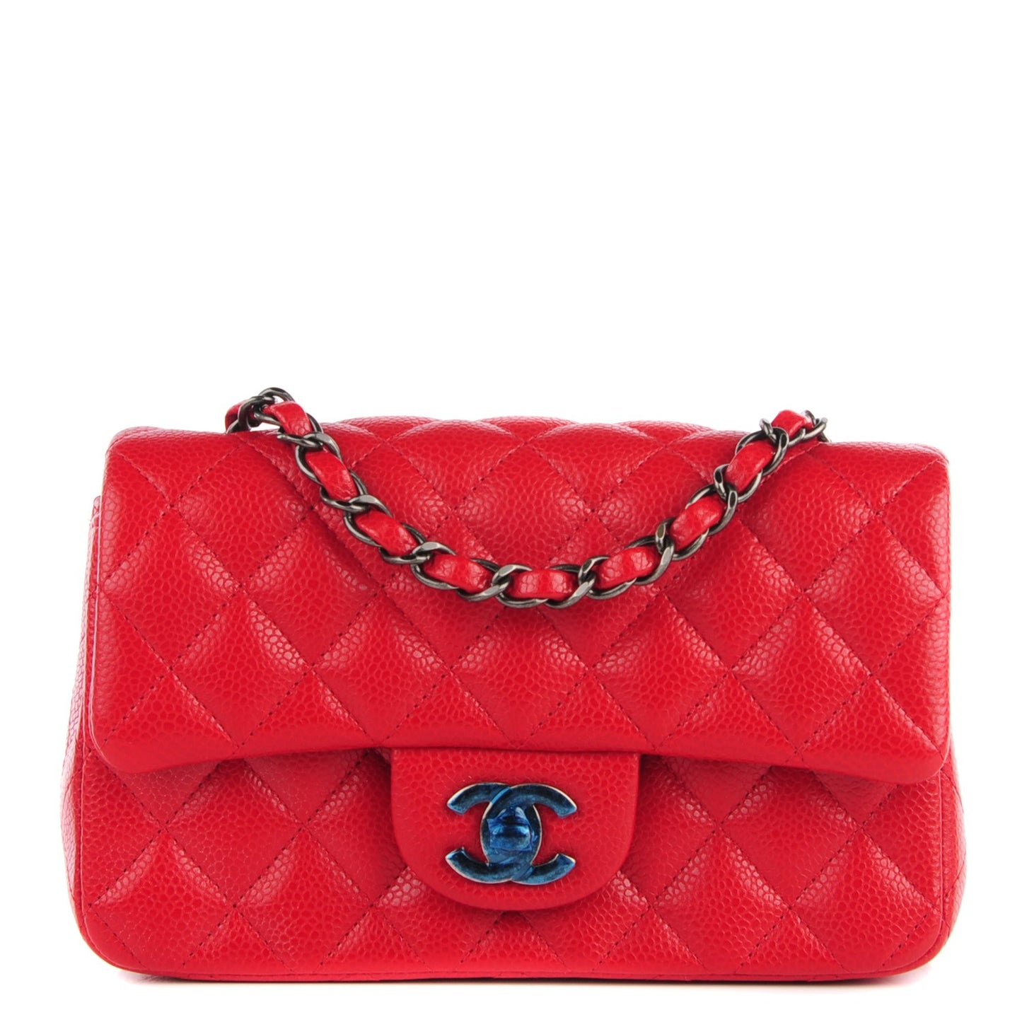 Caviar Quilted Mini Rectangular Flap Red