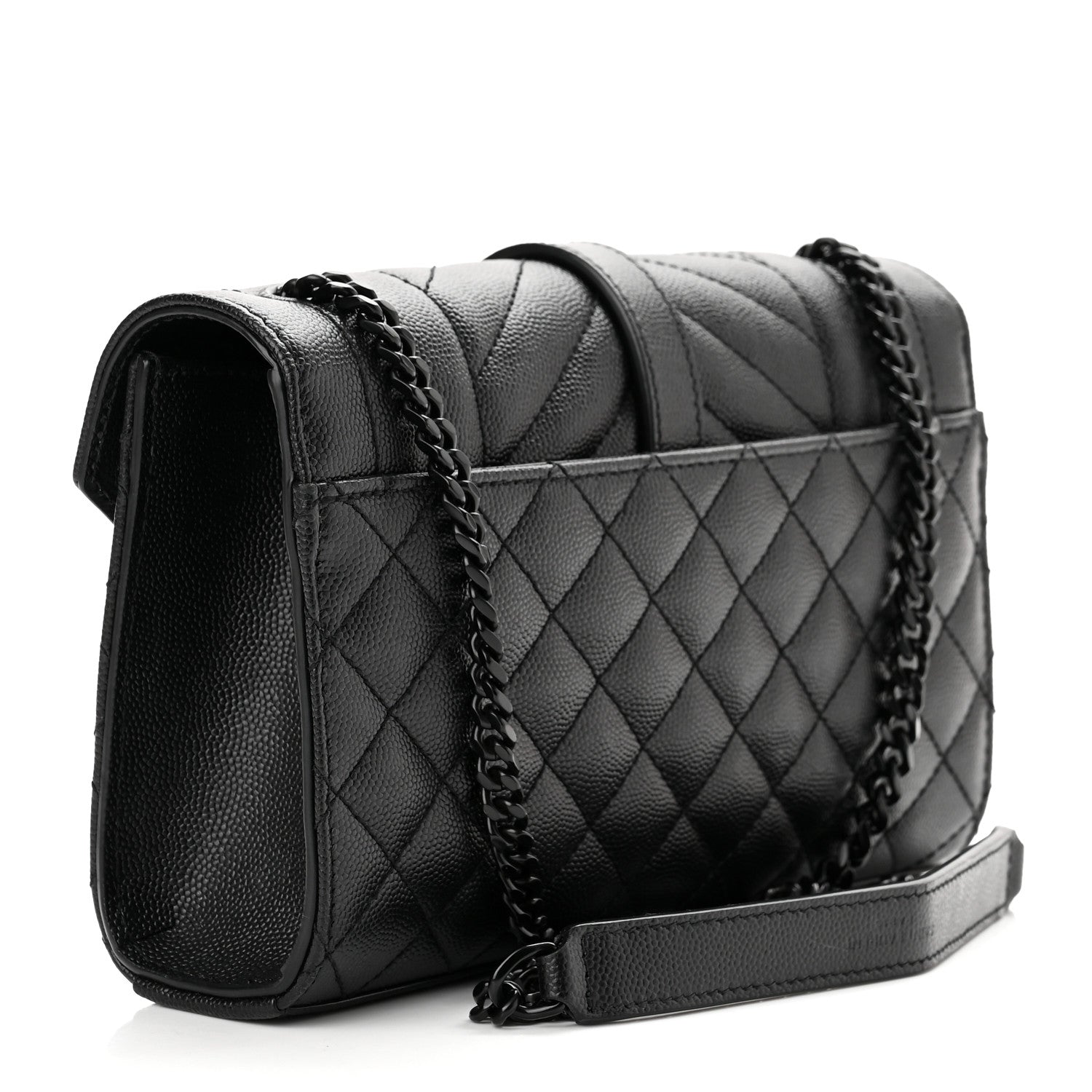 Saint Laurent Grain De Poudre Textured Mixed Matelasse Triquilt Small Monogram Monochrome Satchel Black 3 of 10