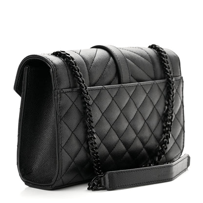 Saint Laurent Grain De Poudre Textured Mixed Matelasse Triquilt Small Monogram Monochrome Satchel Black 3 of 10