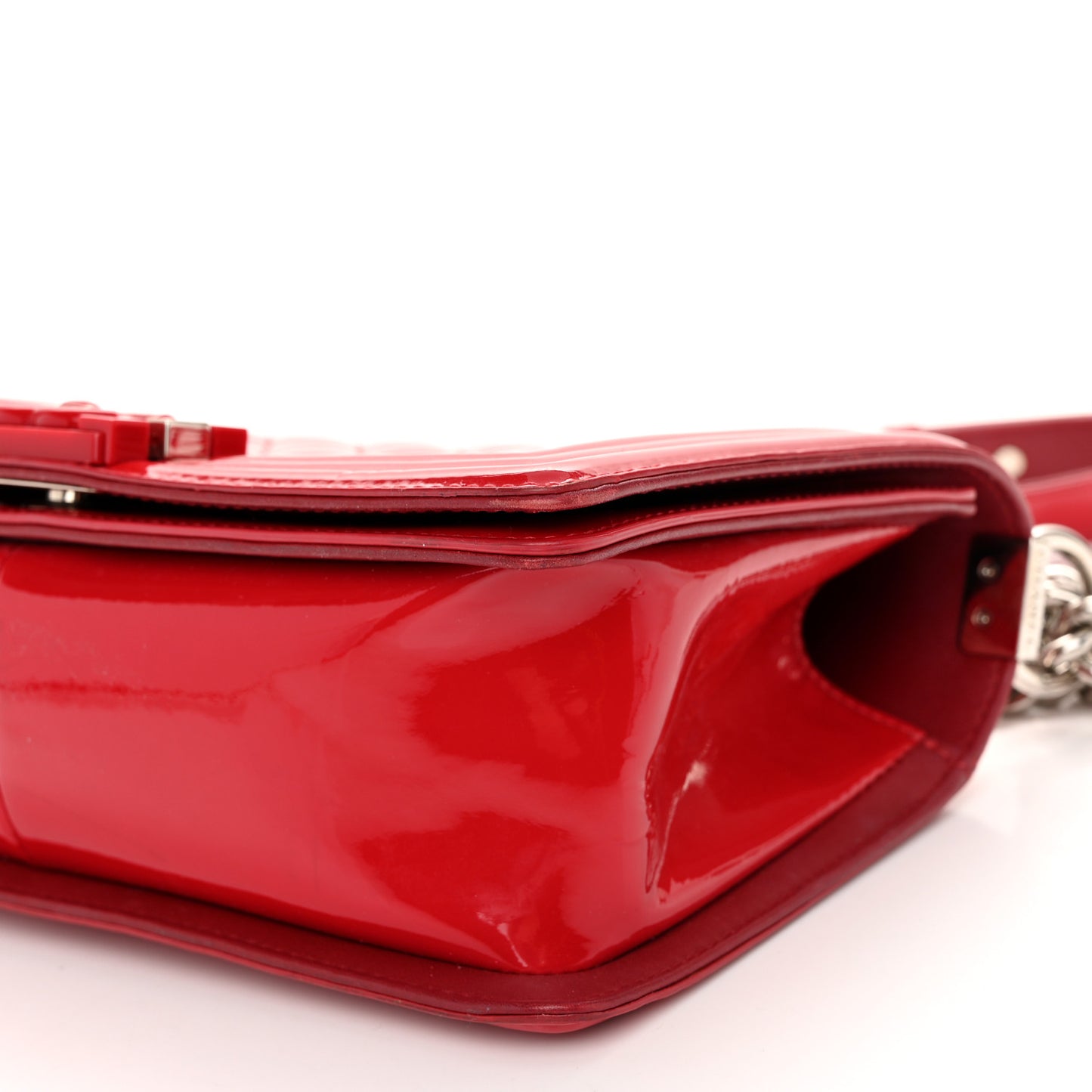 Patent Calfskin Quilted Medium Plexiglass Boy Flap Red