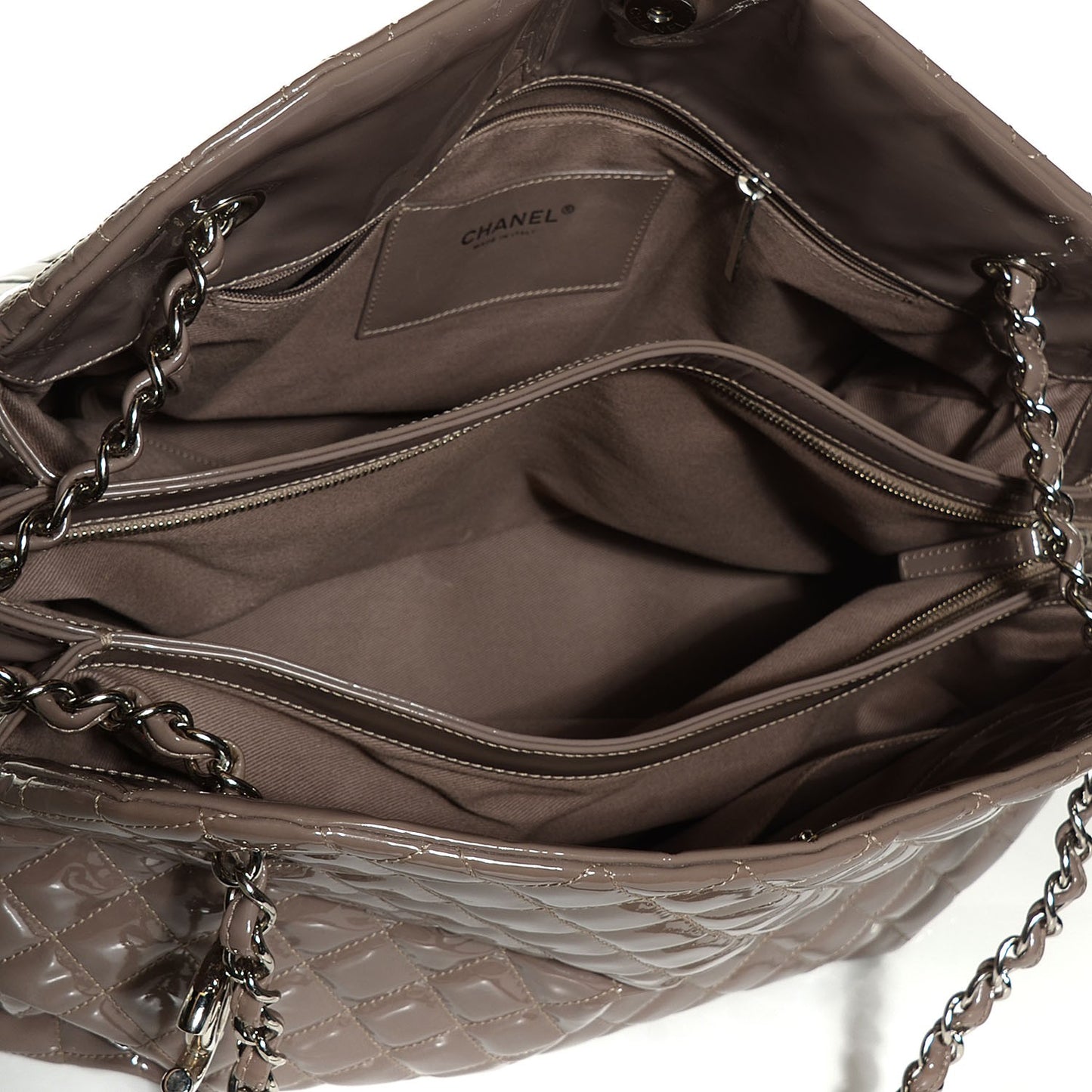 Patent Quilted Large Just Mademoiselle Bowling Bag Grey