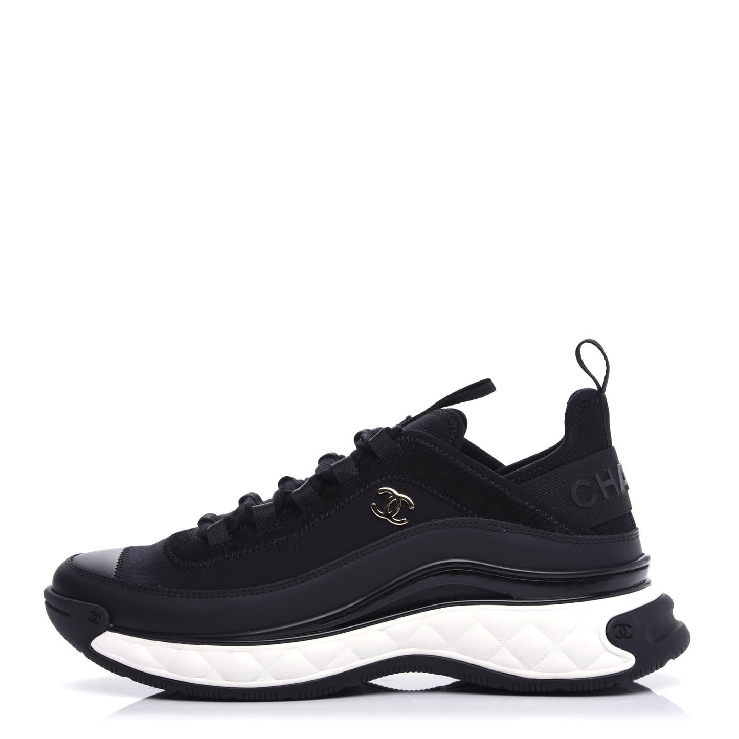 Velvet Calfskin Mixed Fibers CC Sneakers 40 Black