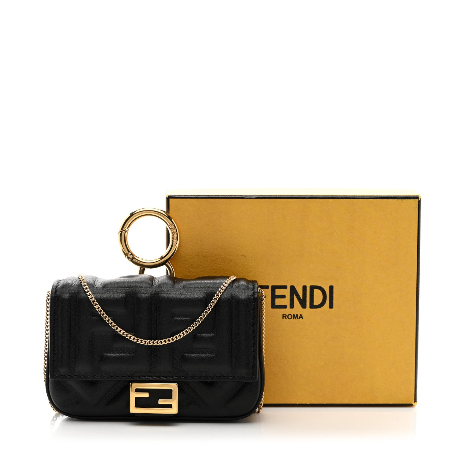 Fendi Nappa Matisse FF Embossed Nano Baguette Charm Black 13 of 13