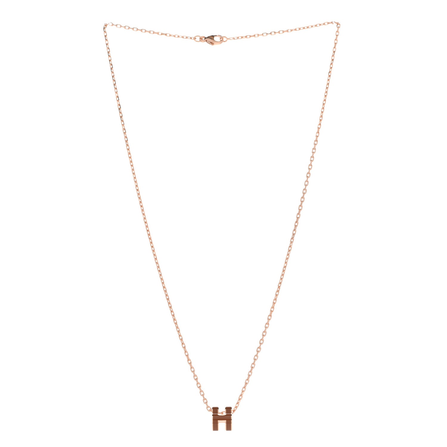 Hermes Lacquered Rose Gold Mini Pop H Pendant Necklace New Gold 3 of 8