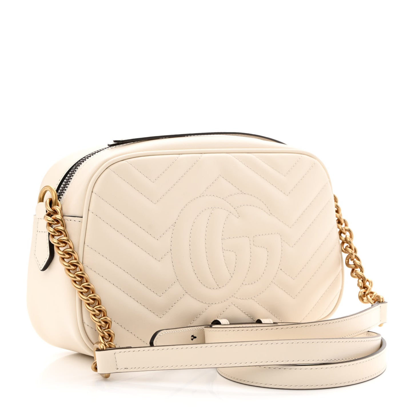 Calfskin Matelasse Small GG Marmont Chain Shoulder Bag White