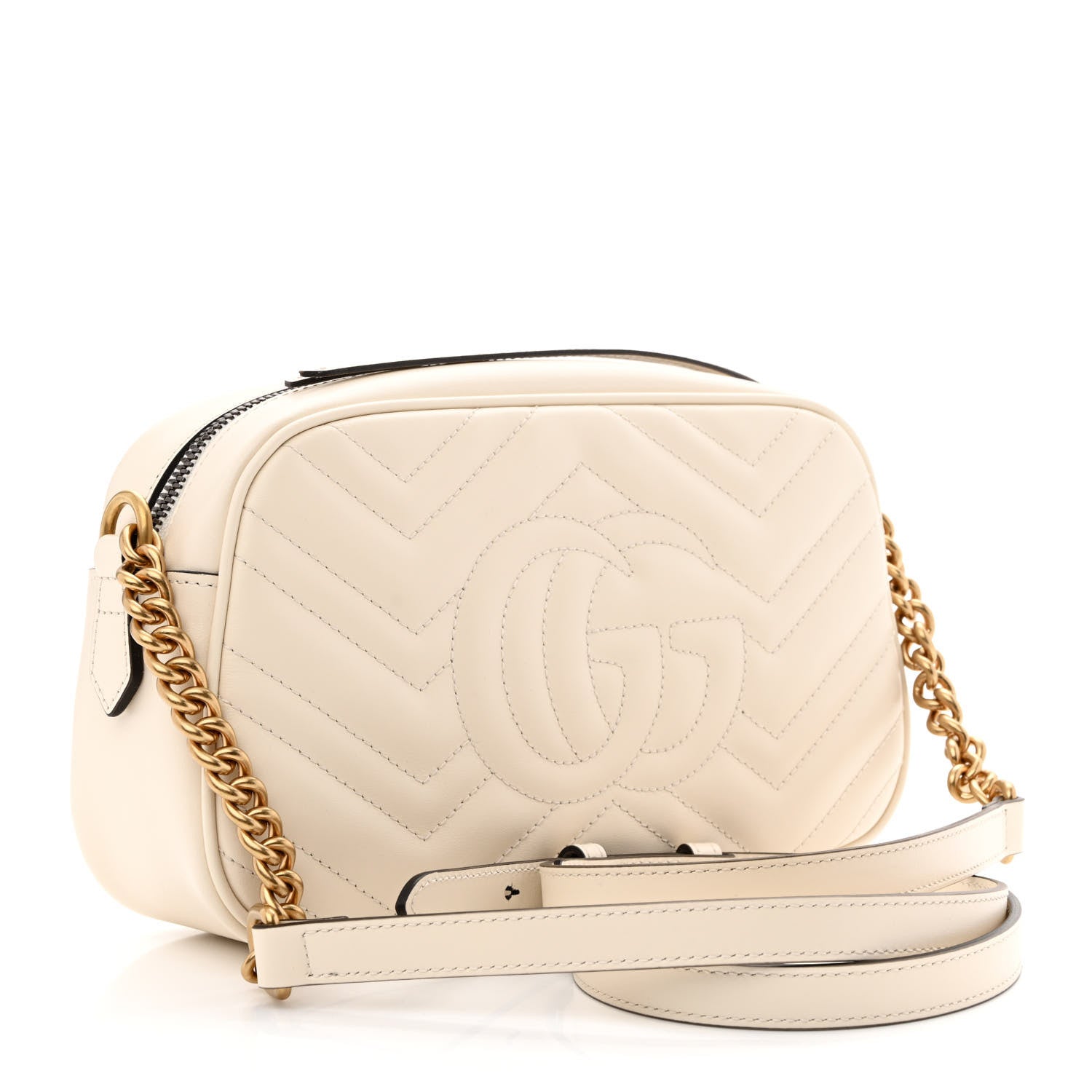 Gucci Calfskin Matelasse Small GG Marmont Chain Shoulder Bag White 3 of 10