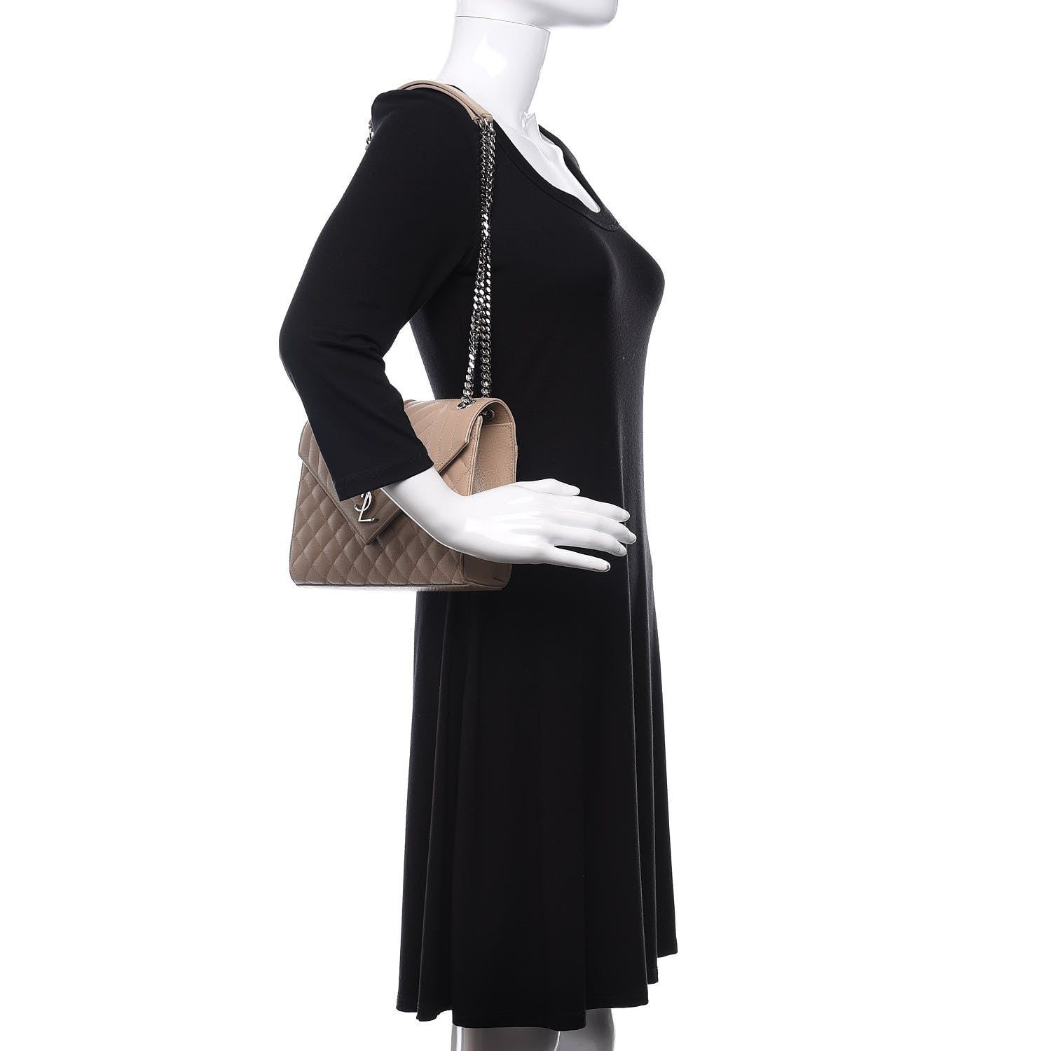 Saint Laurent Grain De Poudre Textured Mixed Matelasse Medium Triquilt Monogram Satchel Dark Beige 2 of 11