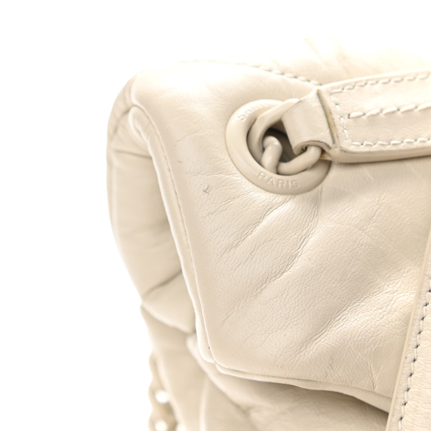 Lambskin Quilted Medium Loulou Puffer Monogram Chain Satchel Crema Soft
