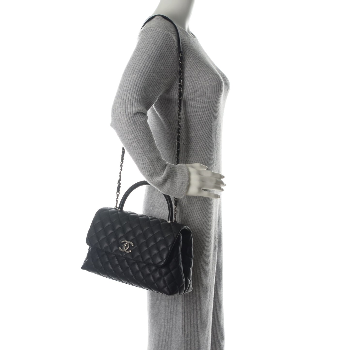 Caviar Lizard Quilted Small Coco Handle Flap Black