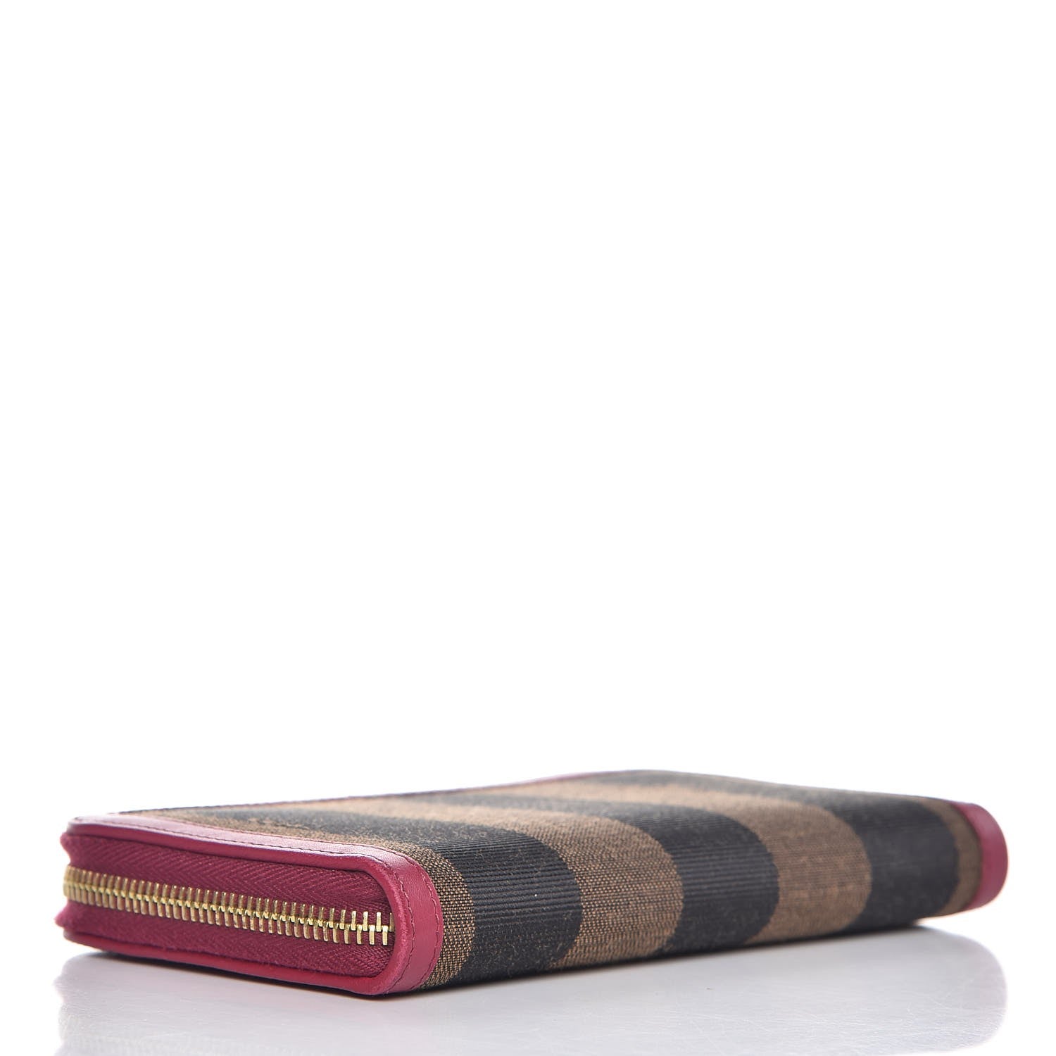 Fendi Pequin Striped Zip Around Wallet Tobacco Lampone 4 of 8