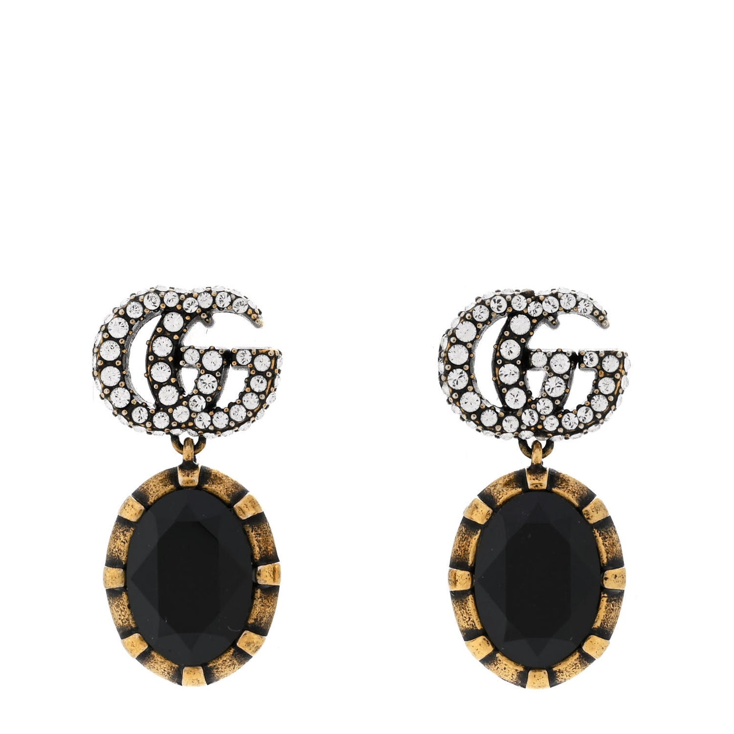 Crystal Double G Earrings Black Aged Gold