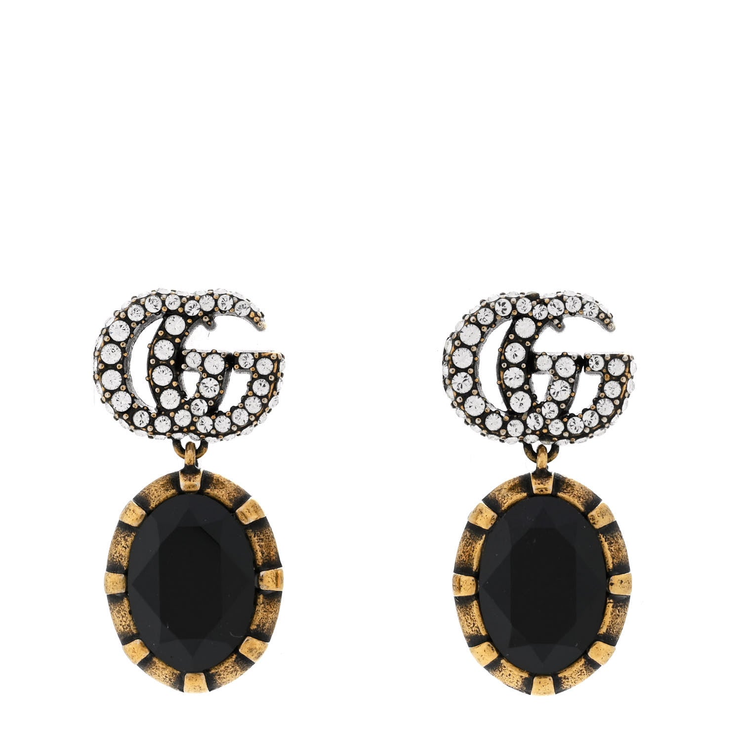 Gucci Crystal Double G Earrings Black Aged Gold 1 of 5