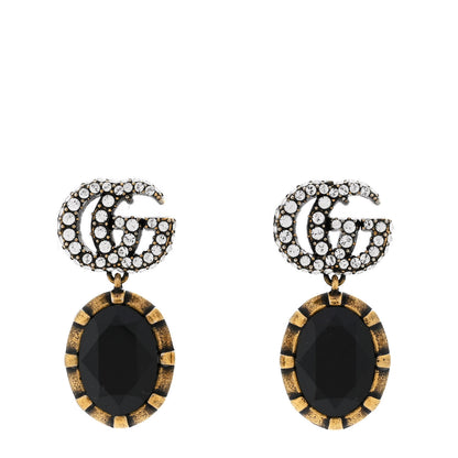 Gucci Crystal Double G Earrings Black Aged Gold 1 of 5