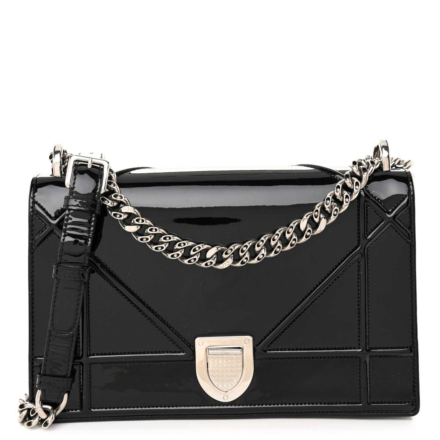 Patent Medium Diorama Flap Bag Black