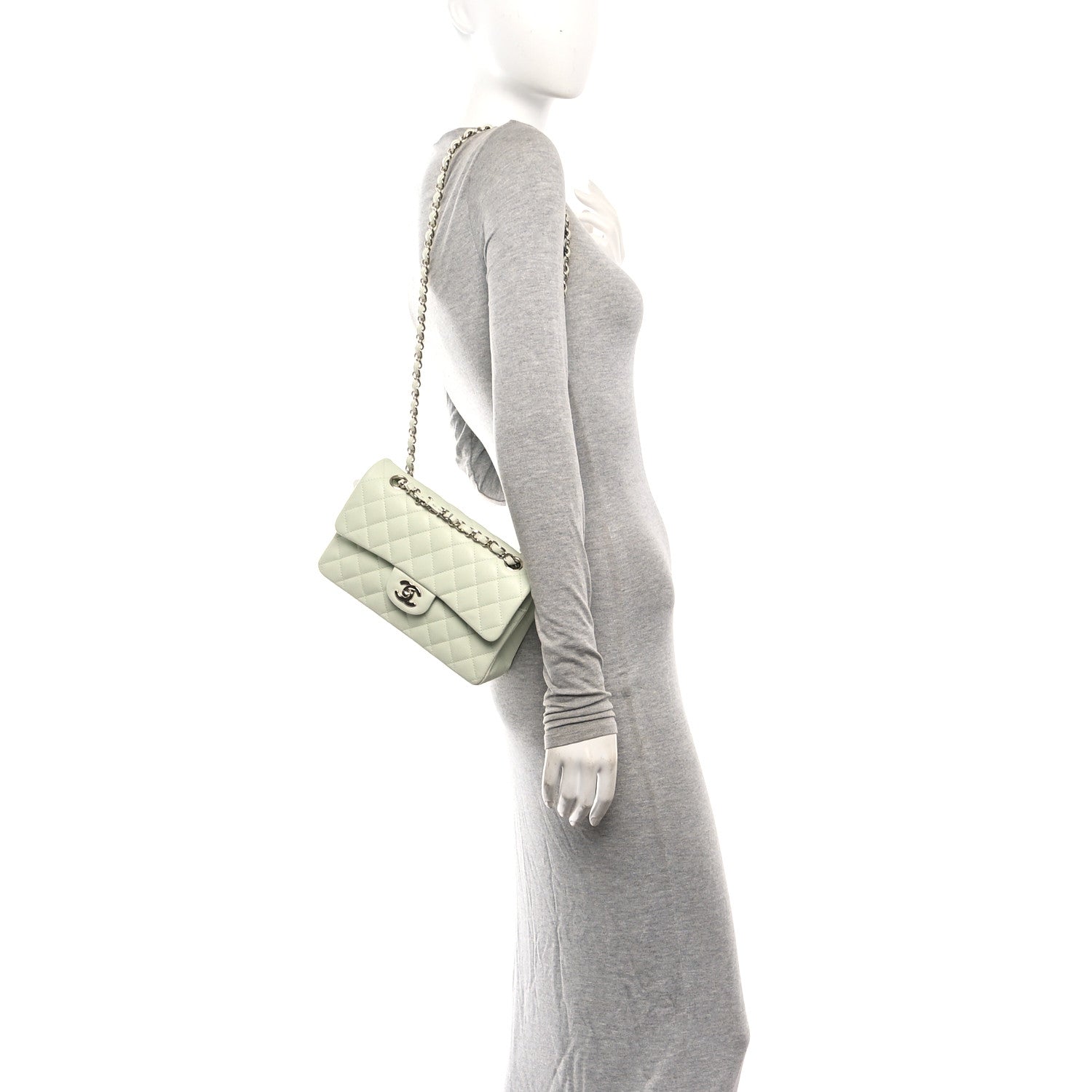 Chanel Caviar Quilted Small Double Flap Light Green 2 of 10