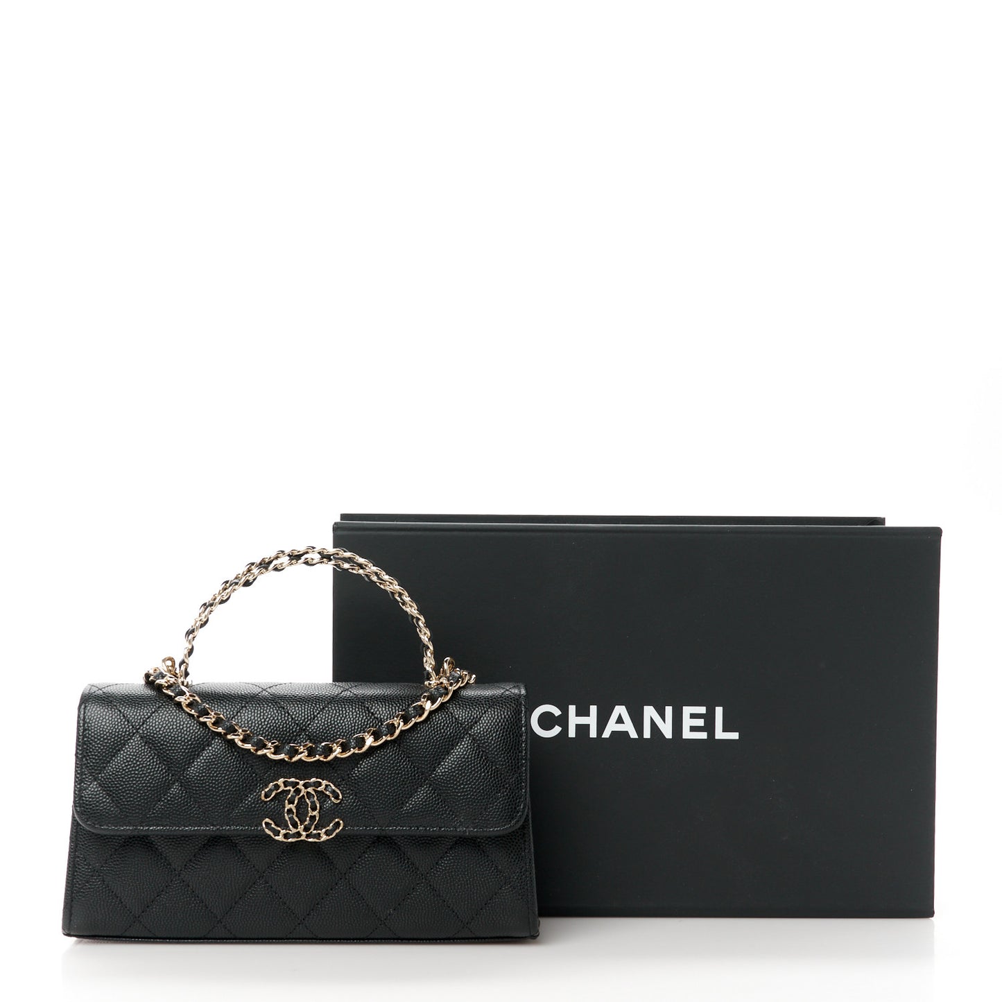 Caviar Quilted Chain Match Top Handle Phone Holder With Chain Black