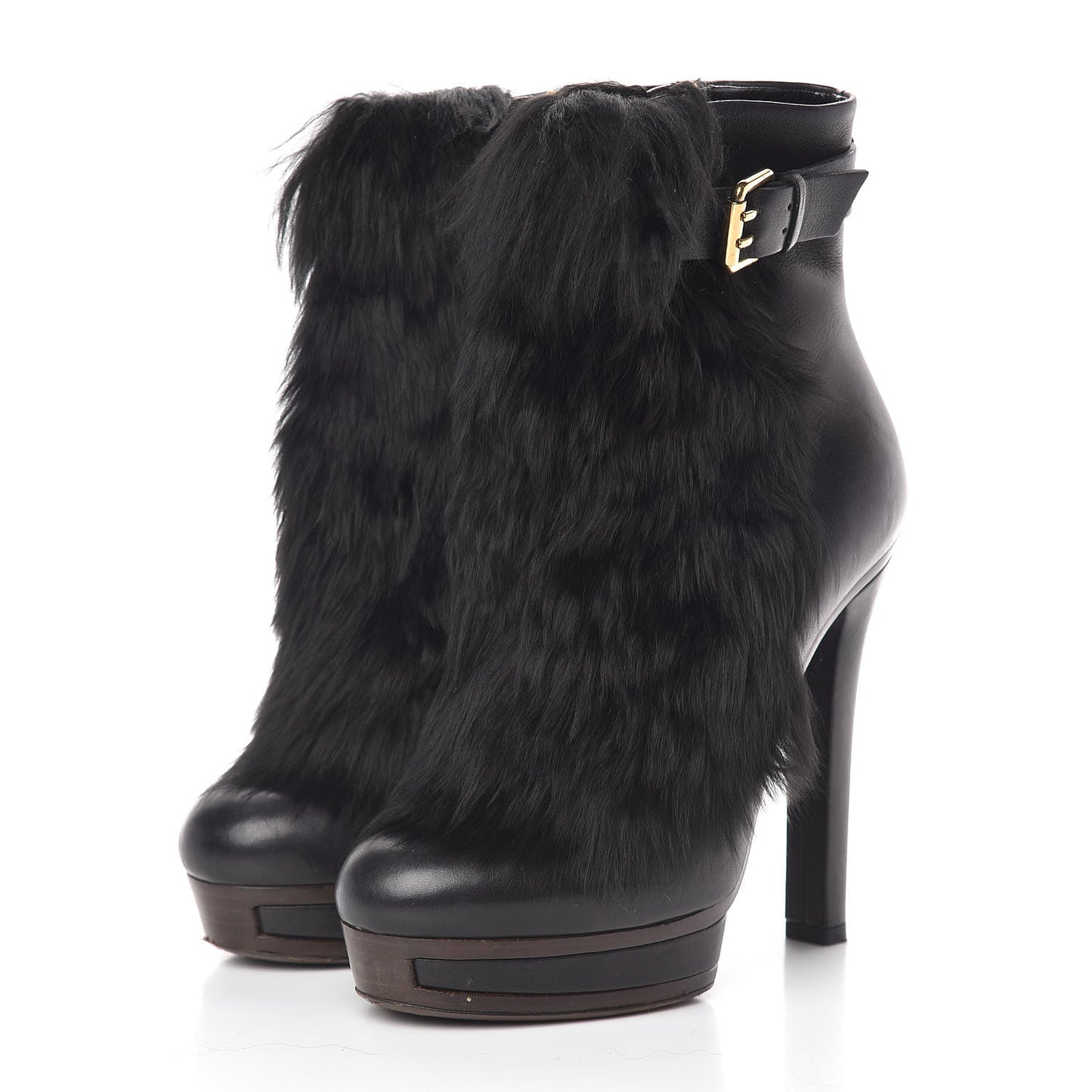 Alpaca Fur Lambskin Alyona Platform Ankle Boots 36 Black