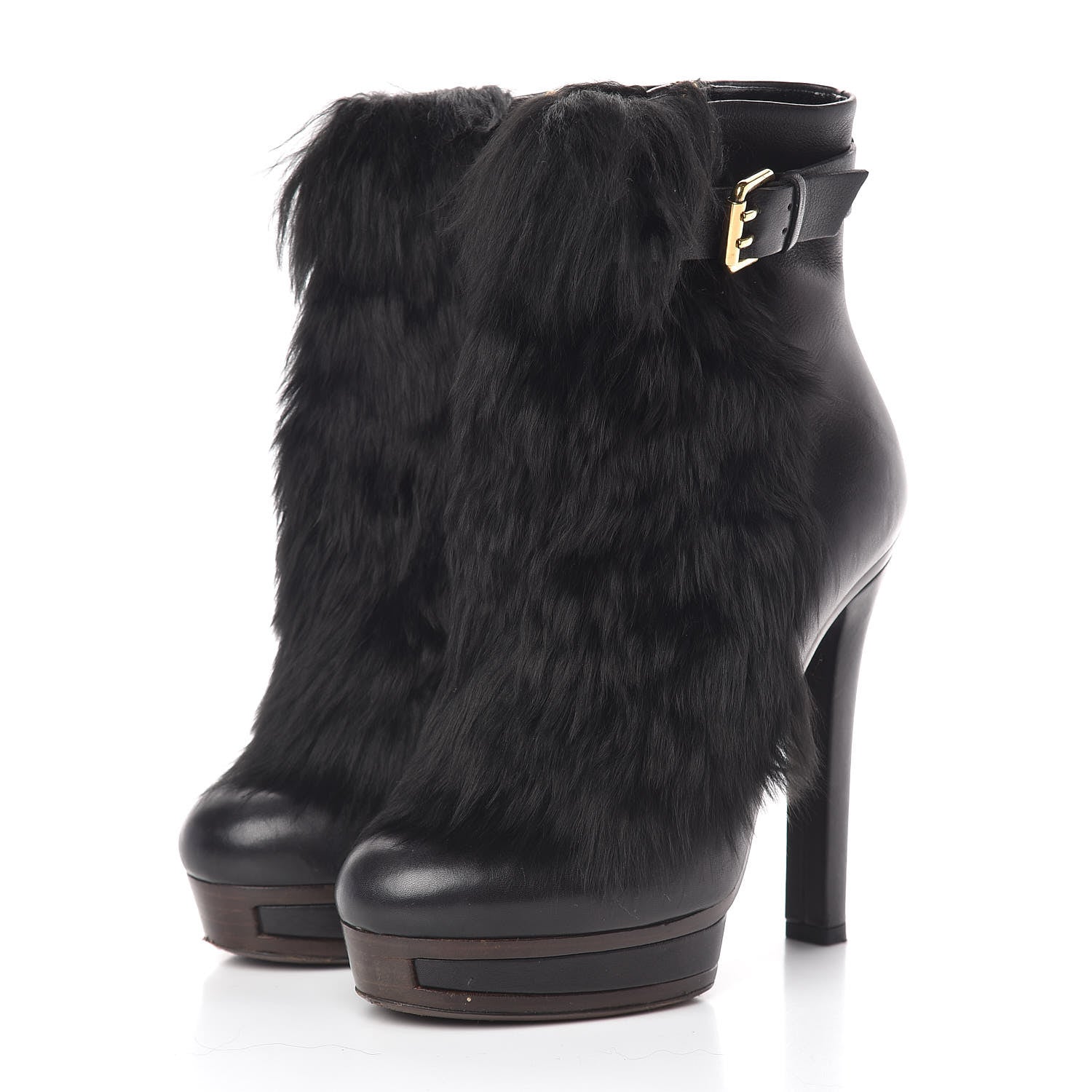 Gucci Alpaca Fur Lambskin Alyona Platform Ankle Boots 36 Black 3 of 15