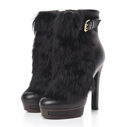 Gucci Alpaca Fur Lambskin Alyona Platform Ankle Boots 36 Black 3 of 15